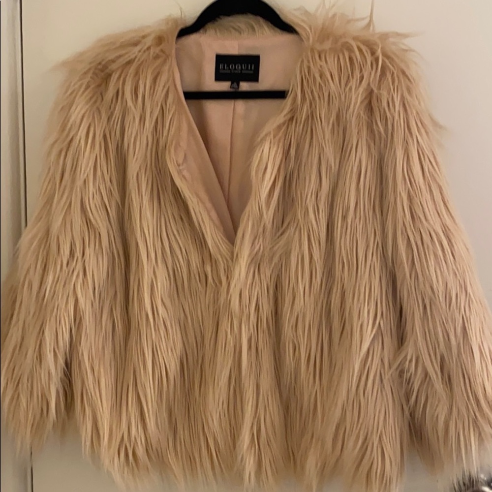Light pink faux fur jacket